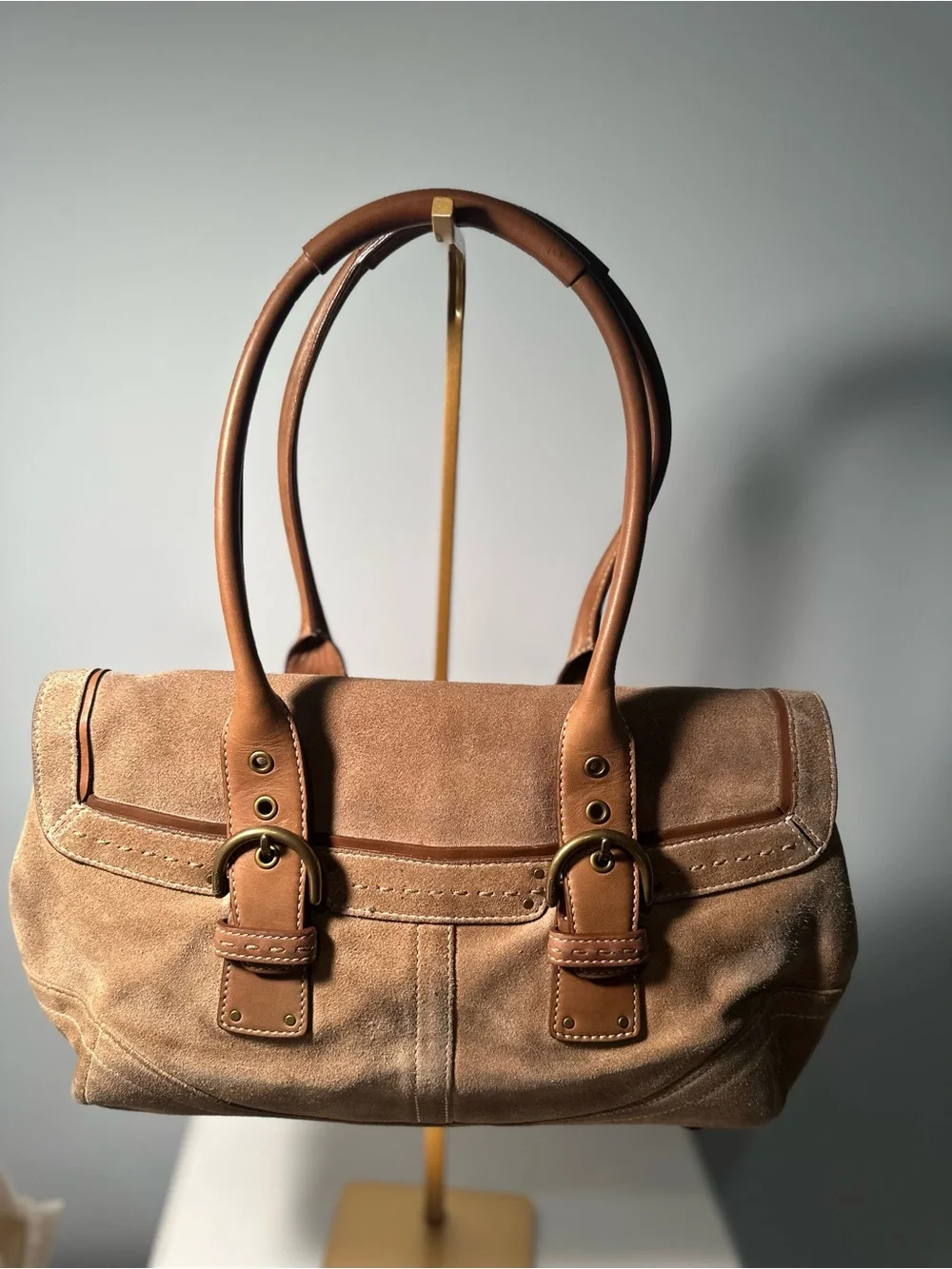 Vintage Coach Camel Suede SoHo Leather Satchel, No. 9674, Brass Hardware